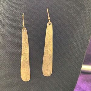 Earrings, Brass Earrings, 3” long, Handmade, Red Brass, Patterned Brass